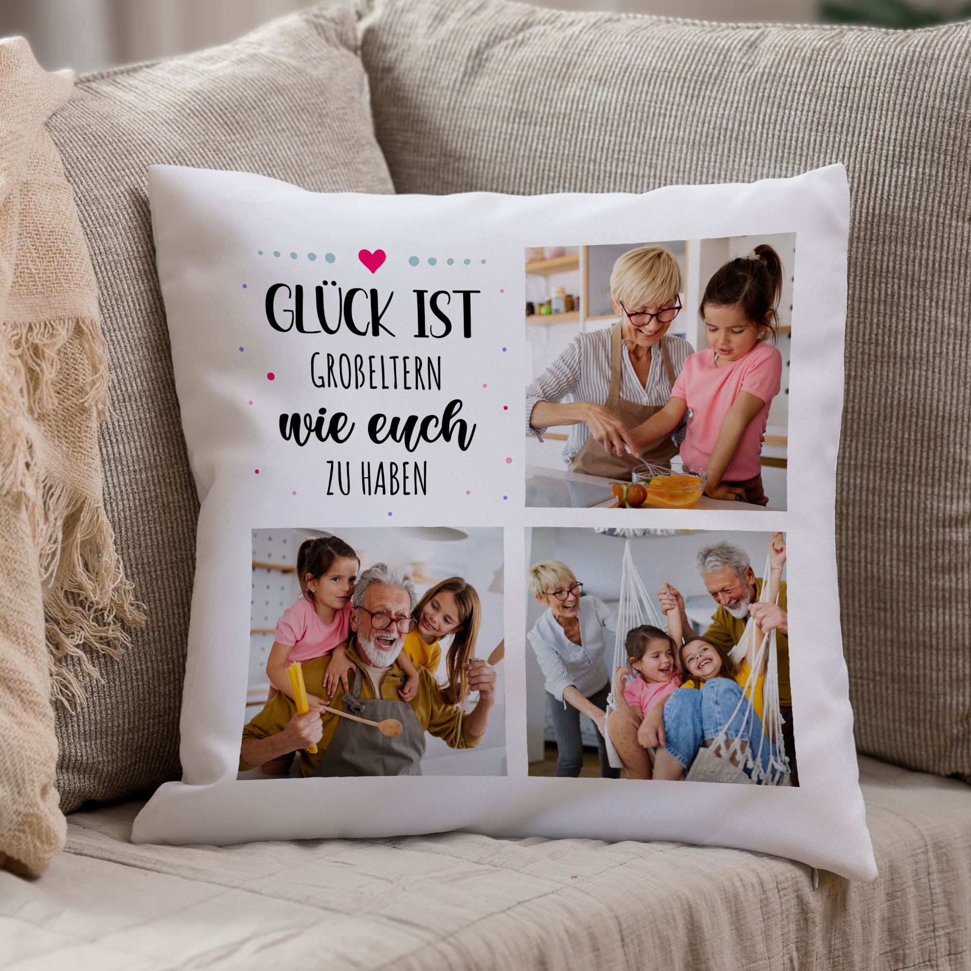 Weihnachtsgeschenk für Großeltern: Personalisiertes Fotokissen