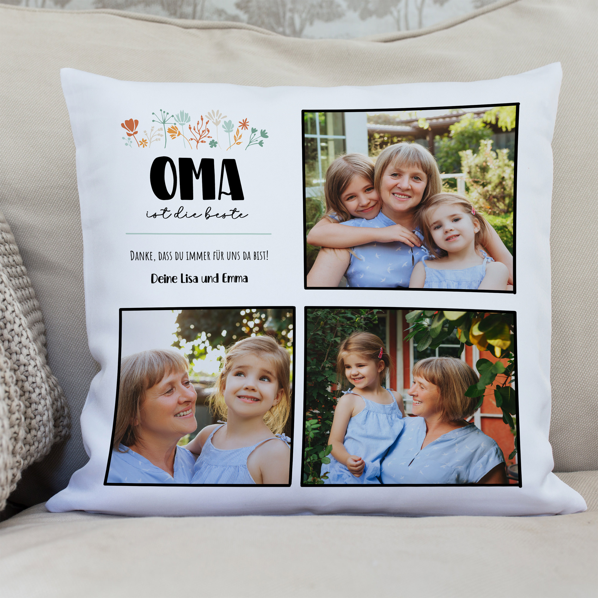 Weihnachtsgeschenk für Oma: Personalisiertes Fotokissen