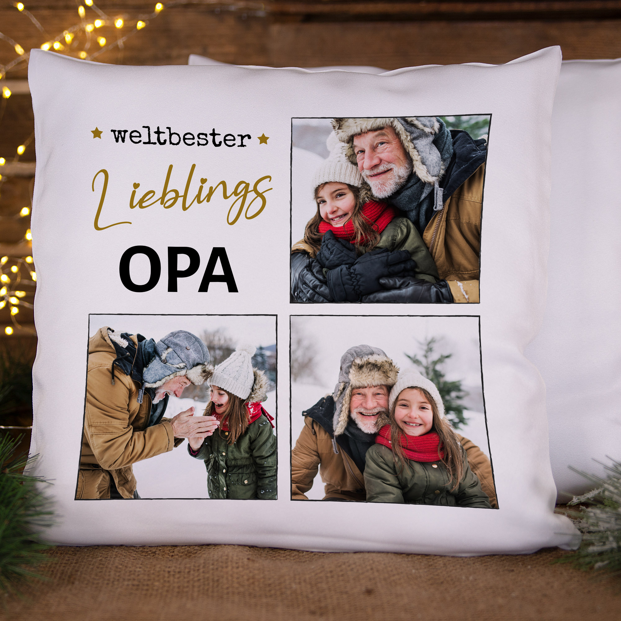 Weihnachtsgeschenk für Großeltern: Personalisiertes Fotokissen