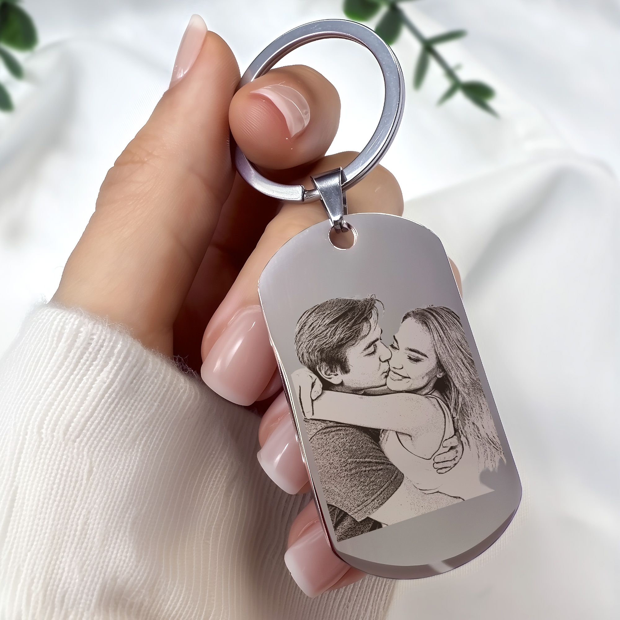 Schlüsselanhänger mit Foto & Text Gravur | Edelstahl | Valentinstag